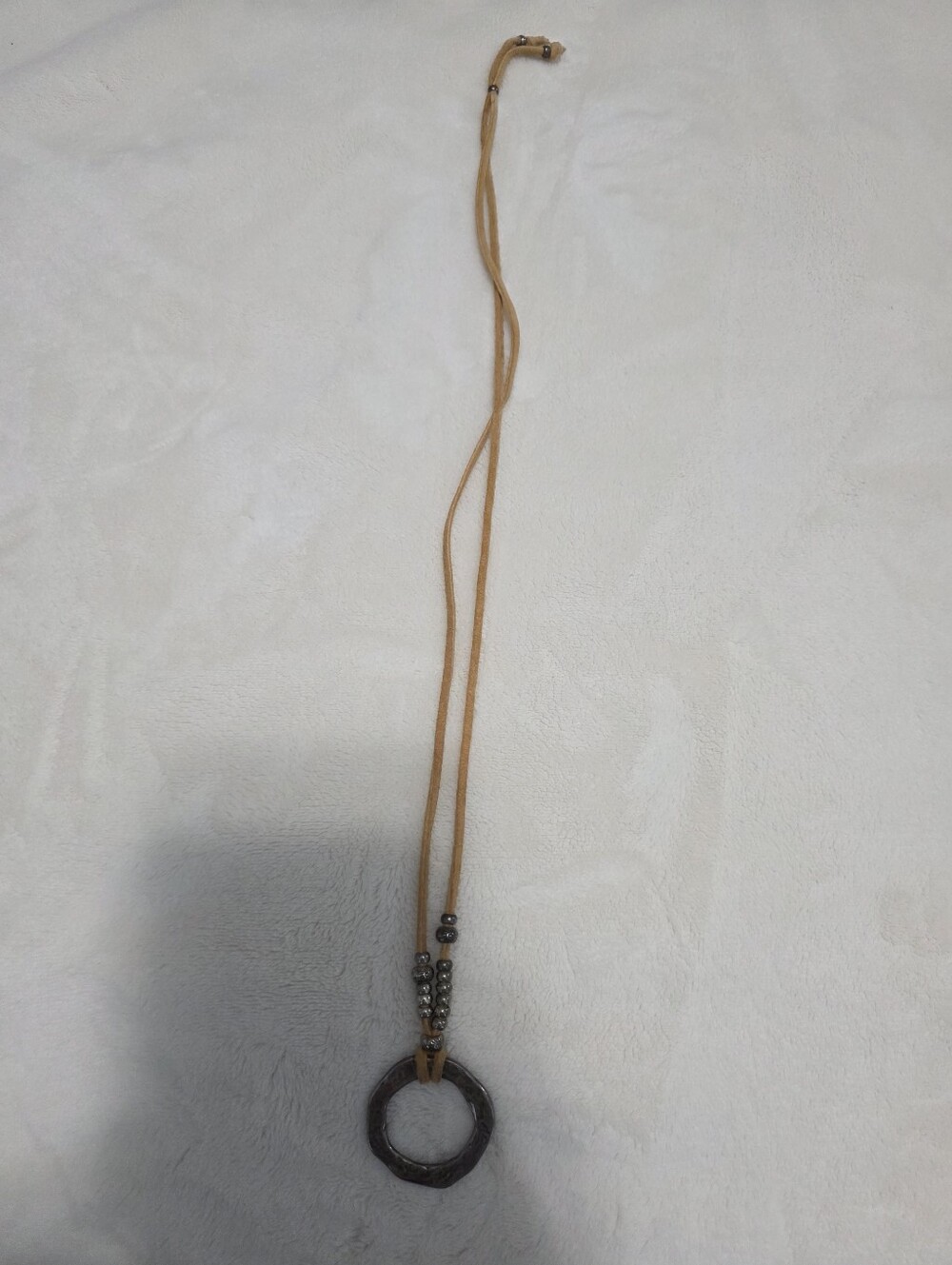 Leather Cord Necklace with Silver Ring Pendant